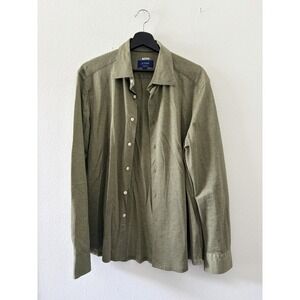 Eton Mens Knit Shirt Green Contemporary Fit Long Sleeve Button Up Size XS
